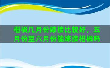 柑橘几月份嫁接比较好，五月份至六月份能嫁接柑橘吗