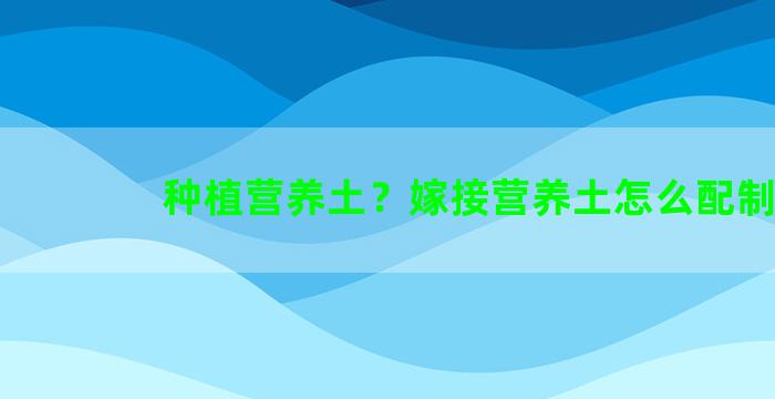 种植营养土？嫁接营养土怎么配制